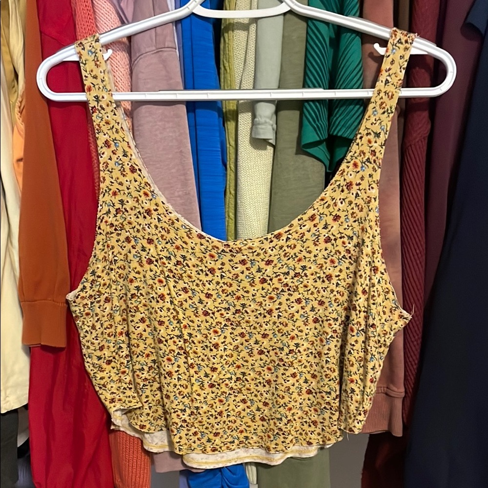Forever 21 Yellow floral Crop Tank Top